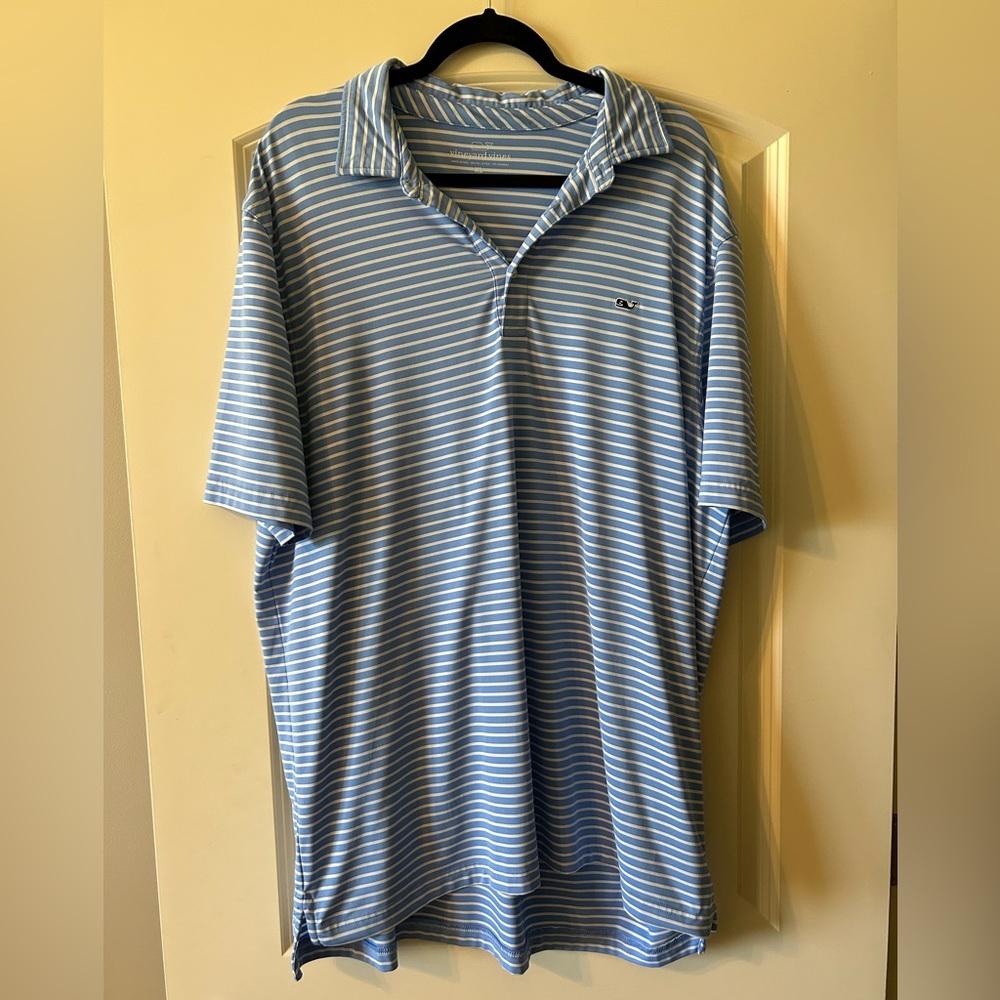 Vineyard Vines Shirt Men's XL Blue Stripes Short Sleeve Performance Polo